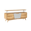 Modern Minimalist Wooden TV Cabinet with Sliding Mirror Door and Open Shelf